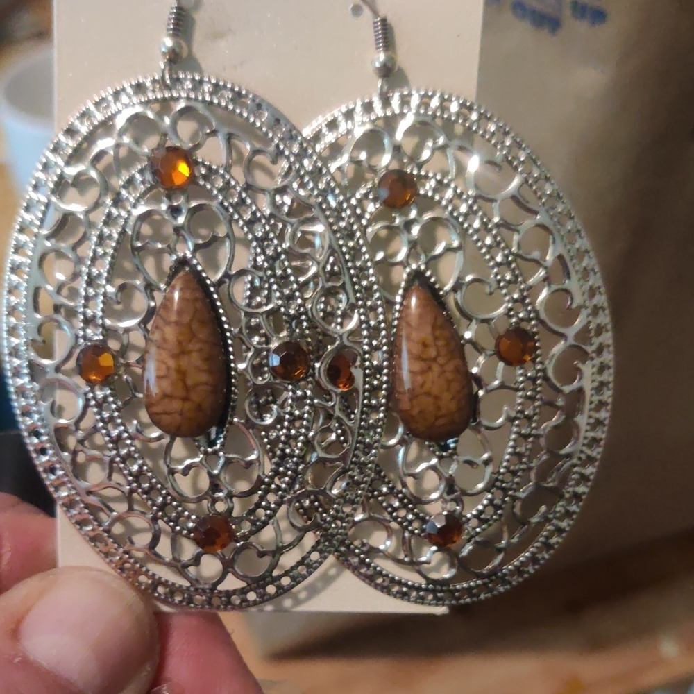Eclipse Silver and Brown Filigree Earrings